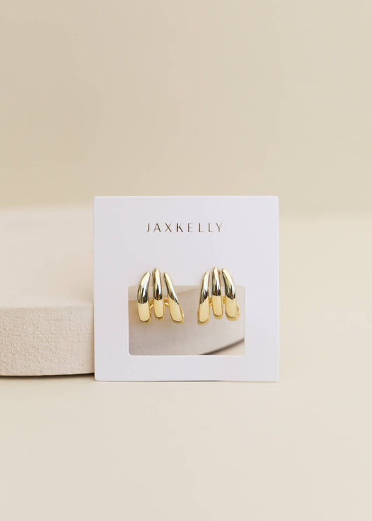 JaxKelly - Gold Three Hoop Huggie - Earring