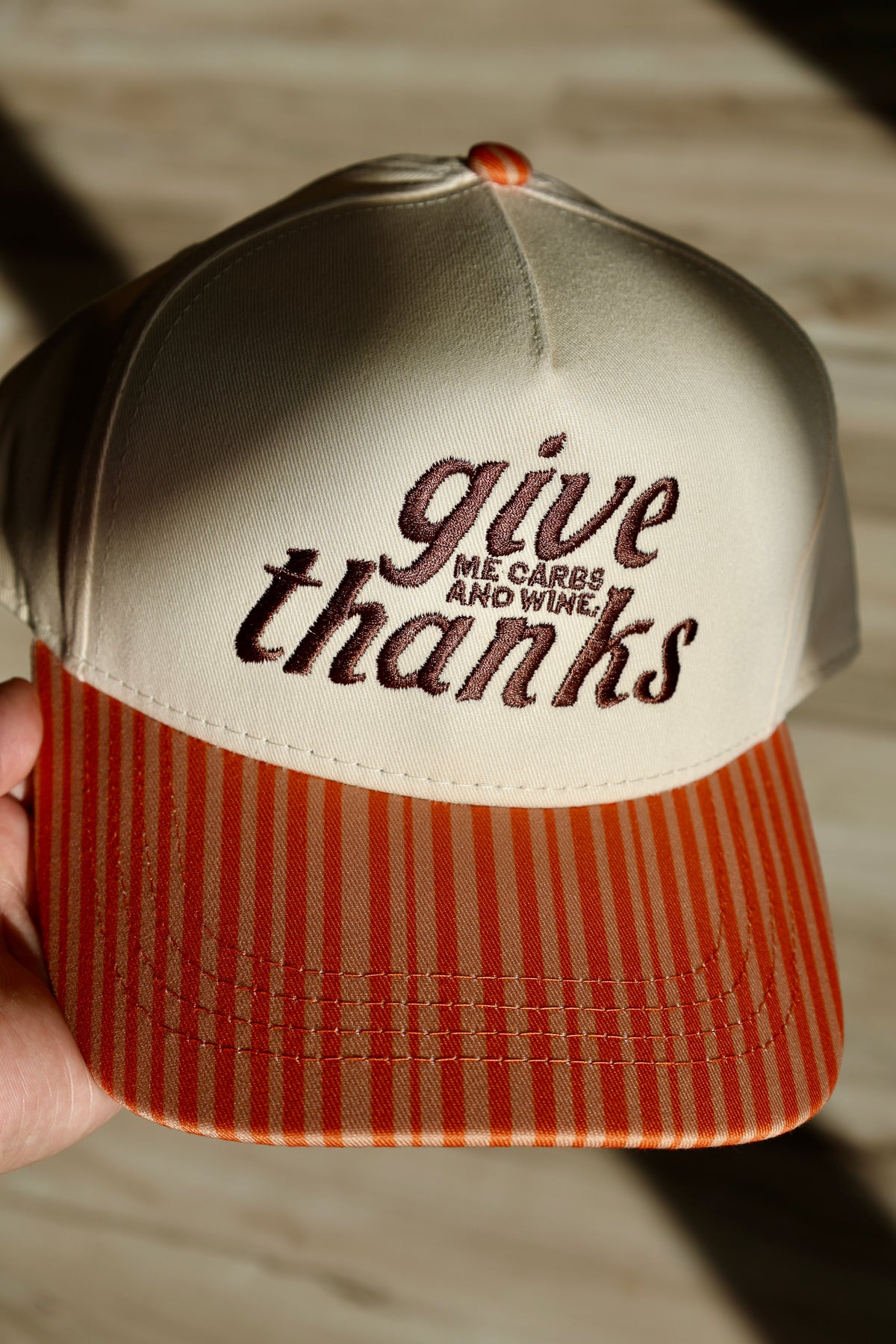 Ruby Moon - Give Me Carbs And Wine, Thanks - Striped Burnt Orange Hat 
