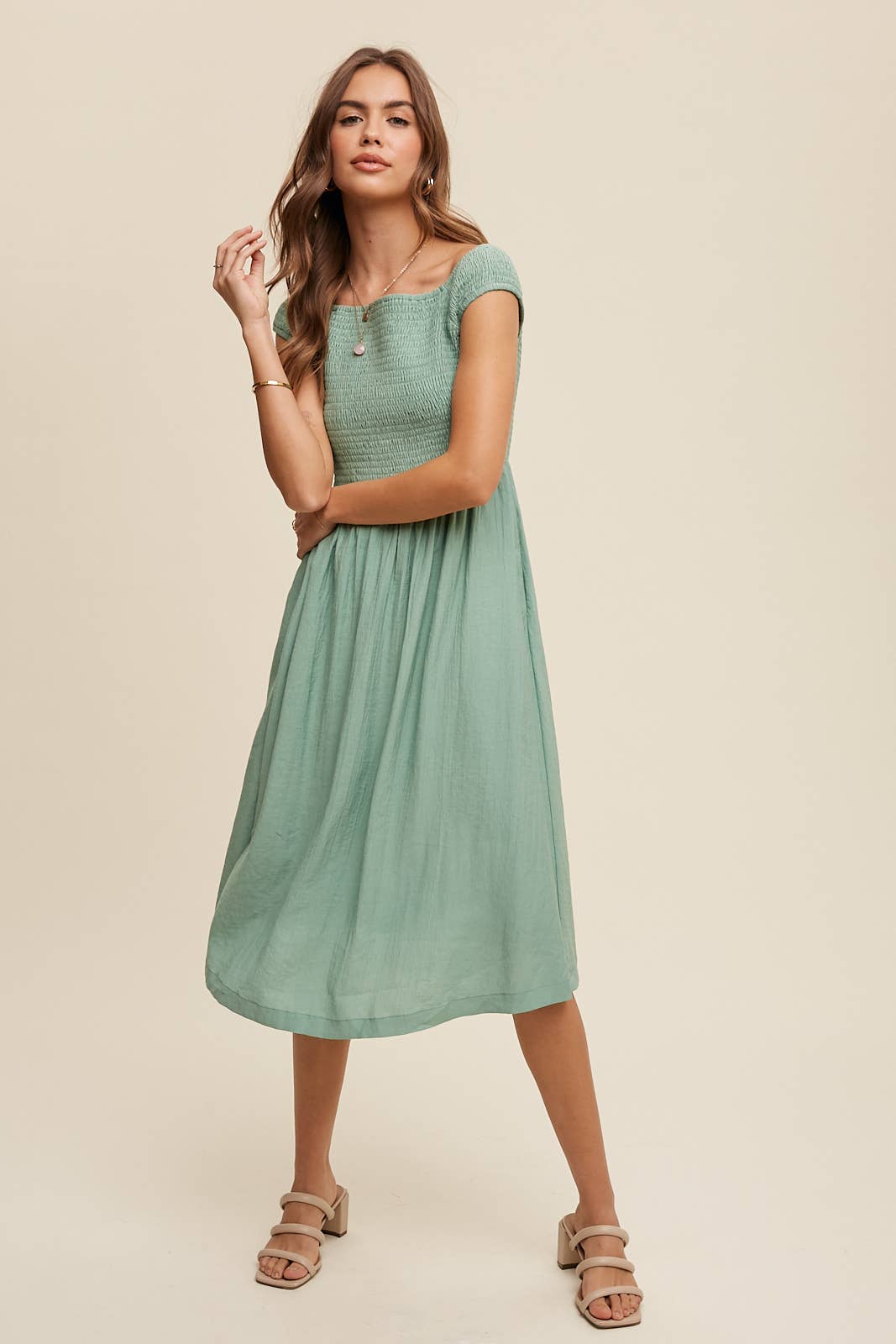 Listicle - Smocked Bodice Cotton Midi Dress