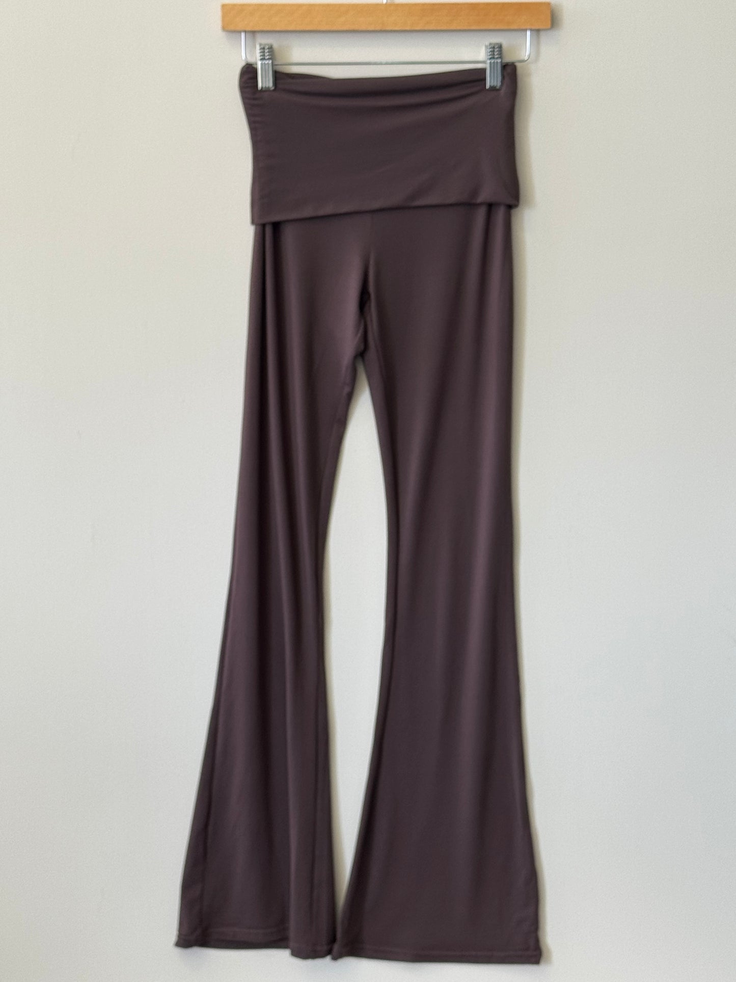 Kimberly C - Brown Fold-over Waist Flare Leggings