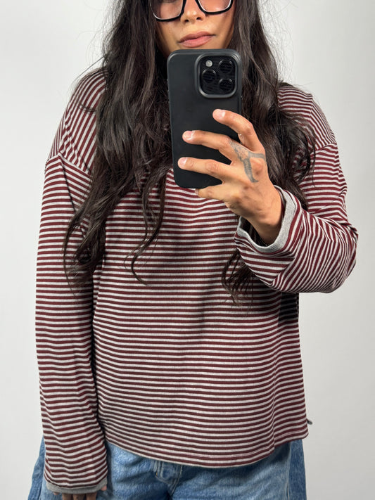 Wishlist - Burgundy/Grey Striped Long Sleeve Shirt
