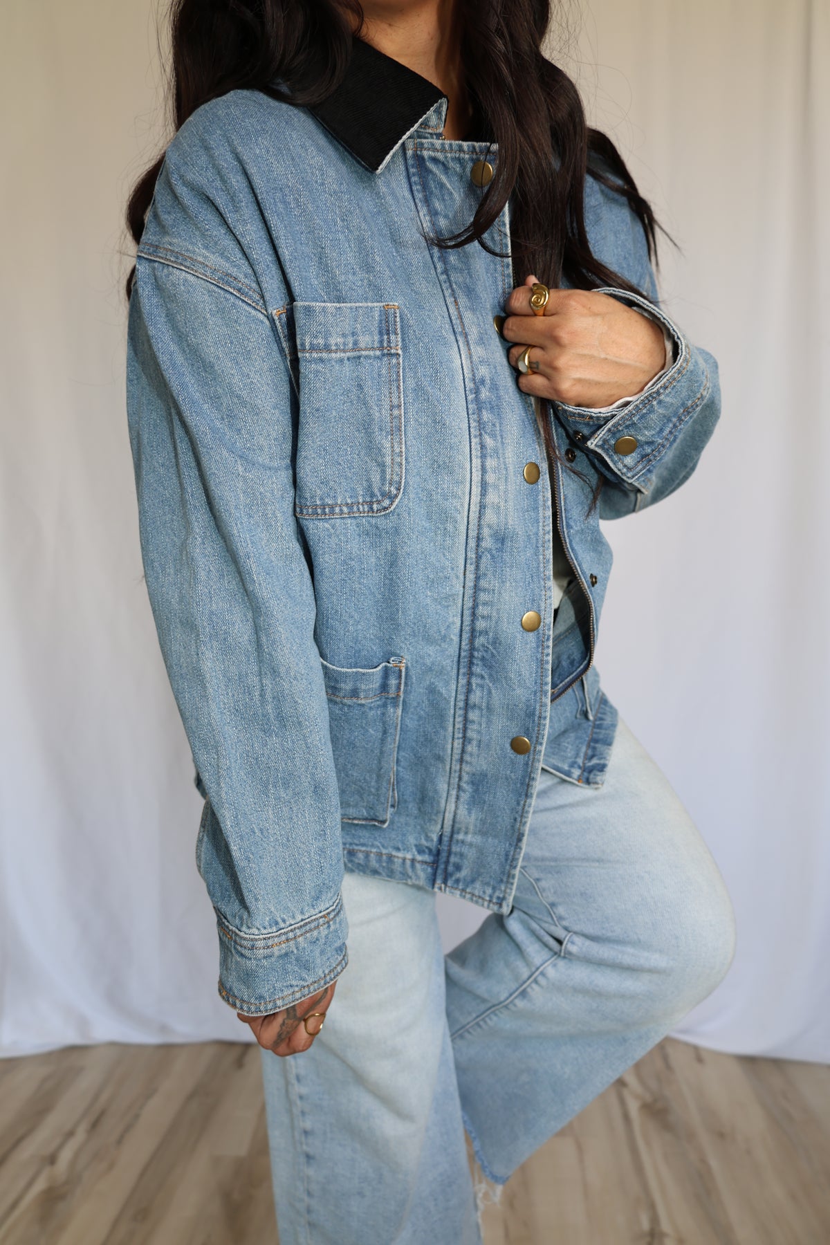 Make Them Look corduroy collar denim utility jacket