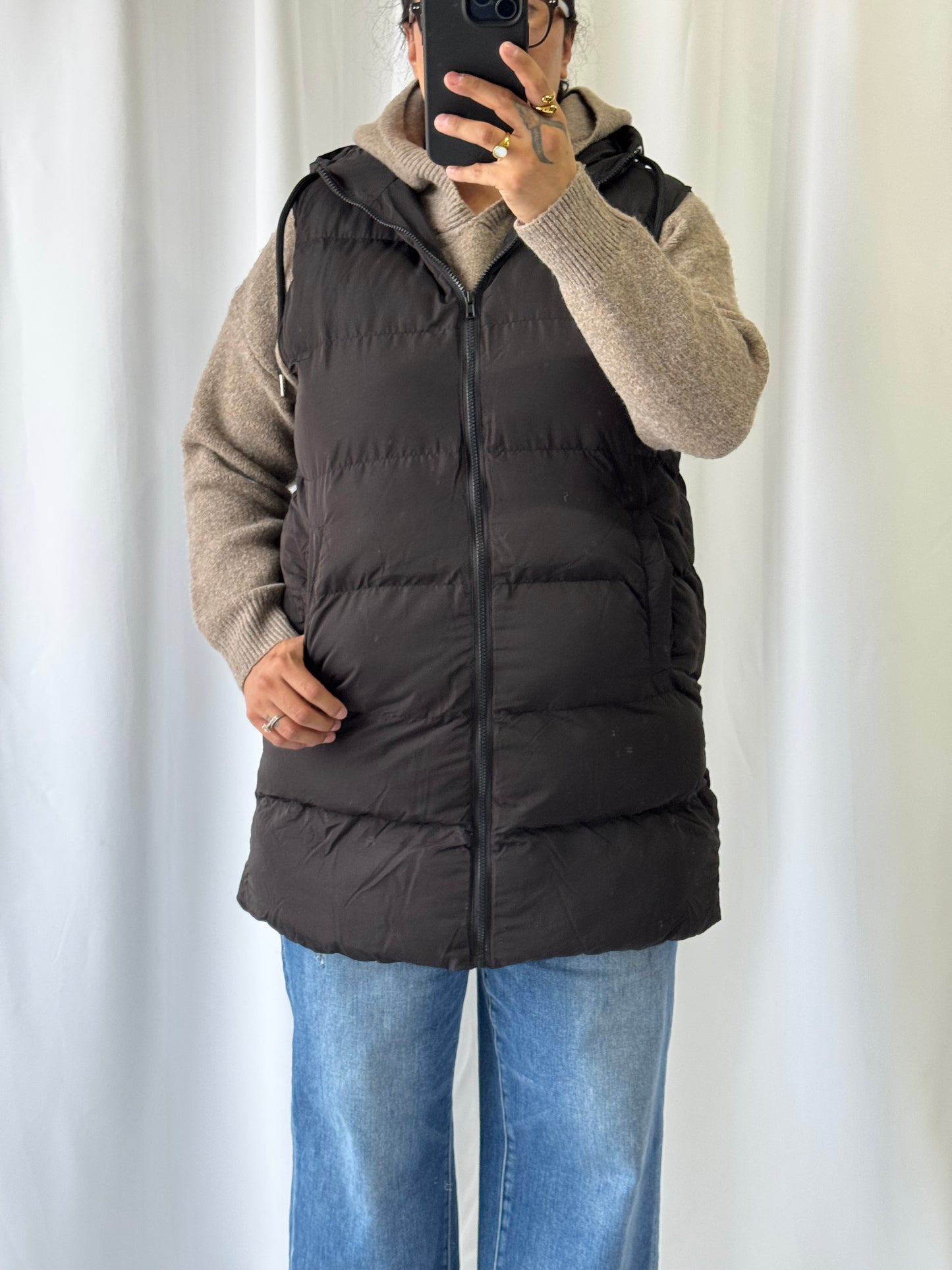 bluivy Hooded Zipper Down Longline Puffer Vest