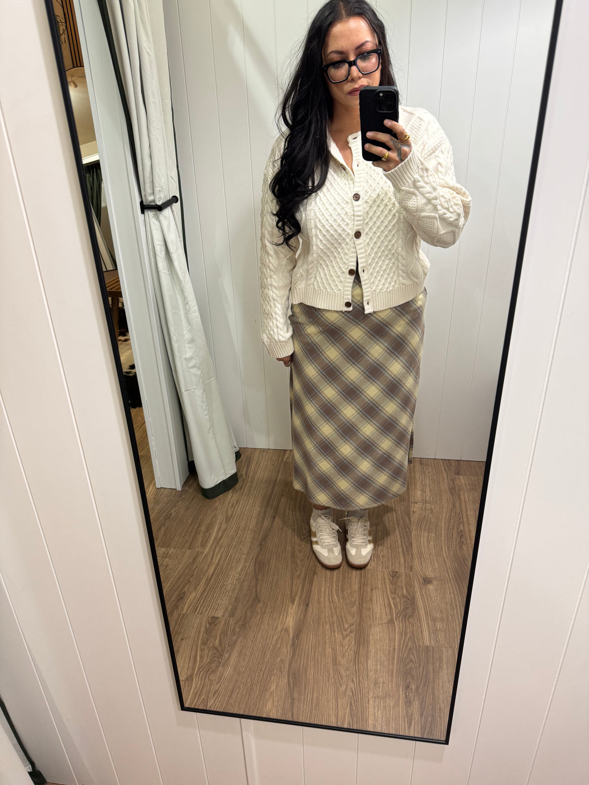 prairie Daydream plaid midi skirt