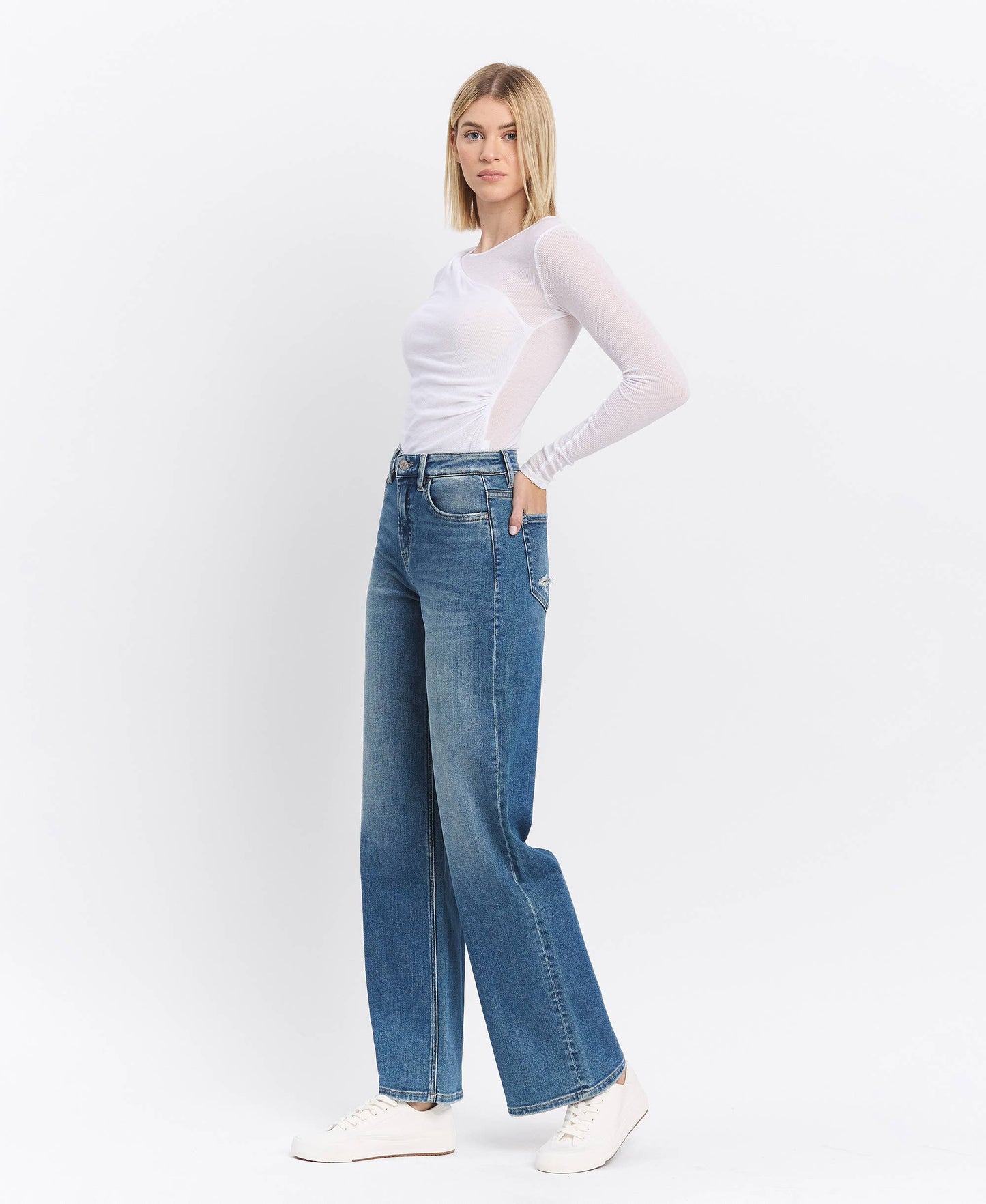 FLYING MONKEY - SUPER HIGH RISE MEDIUM DARK WASH WIDE LEG JEANS