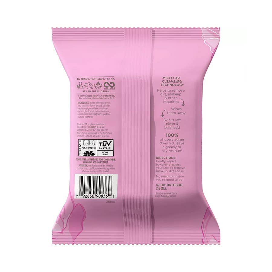 Burt's Bees - Micellar 3-In-1 Facial Towelettes With Rose Water 30Ct