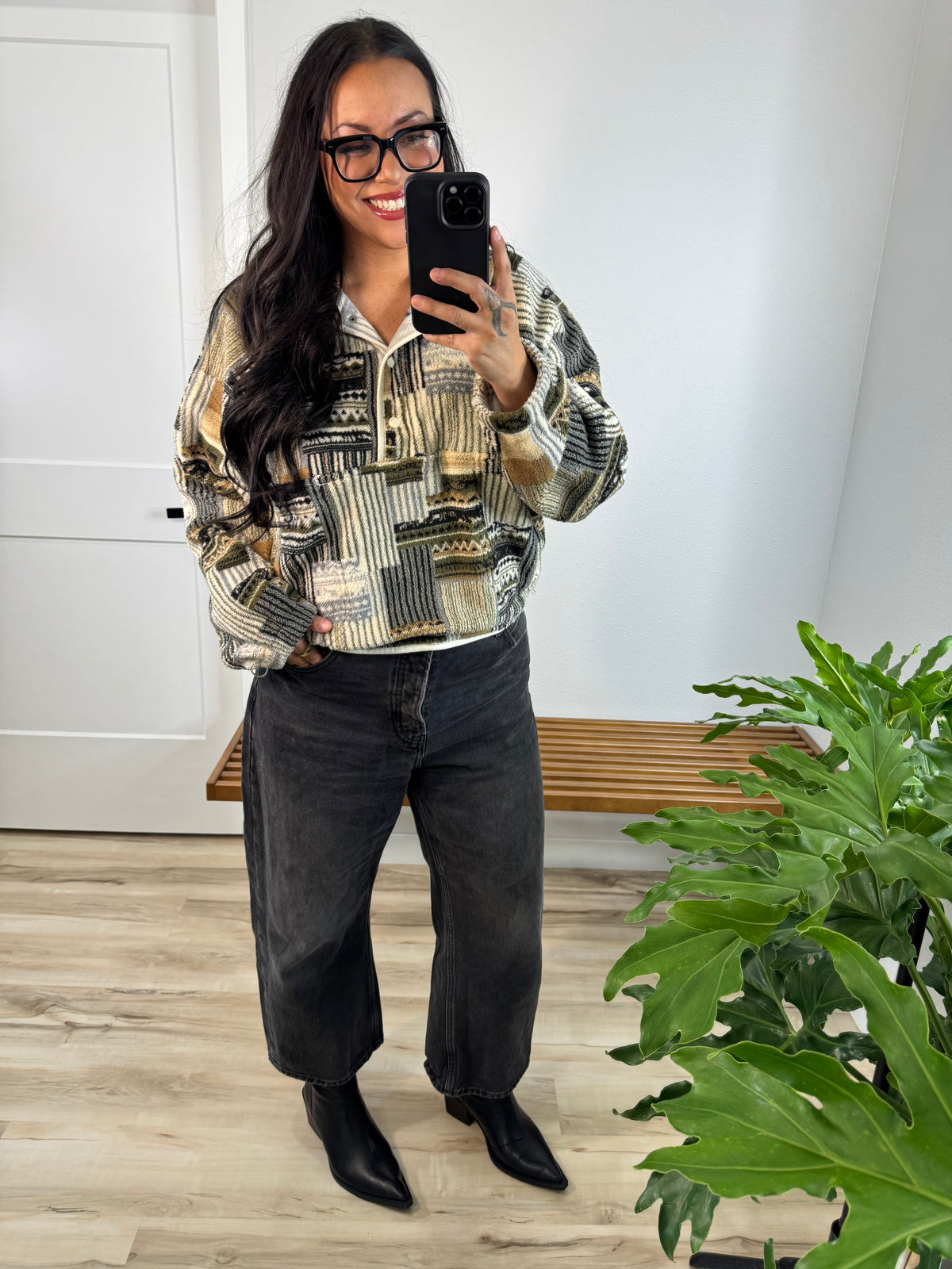 Find The Whimsy patchwork fleece snap pullover