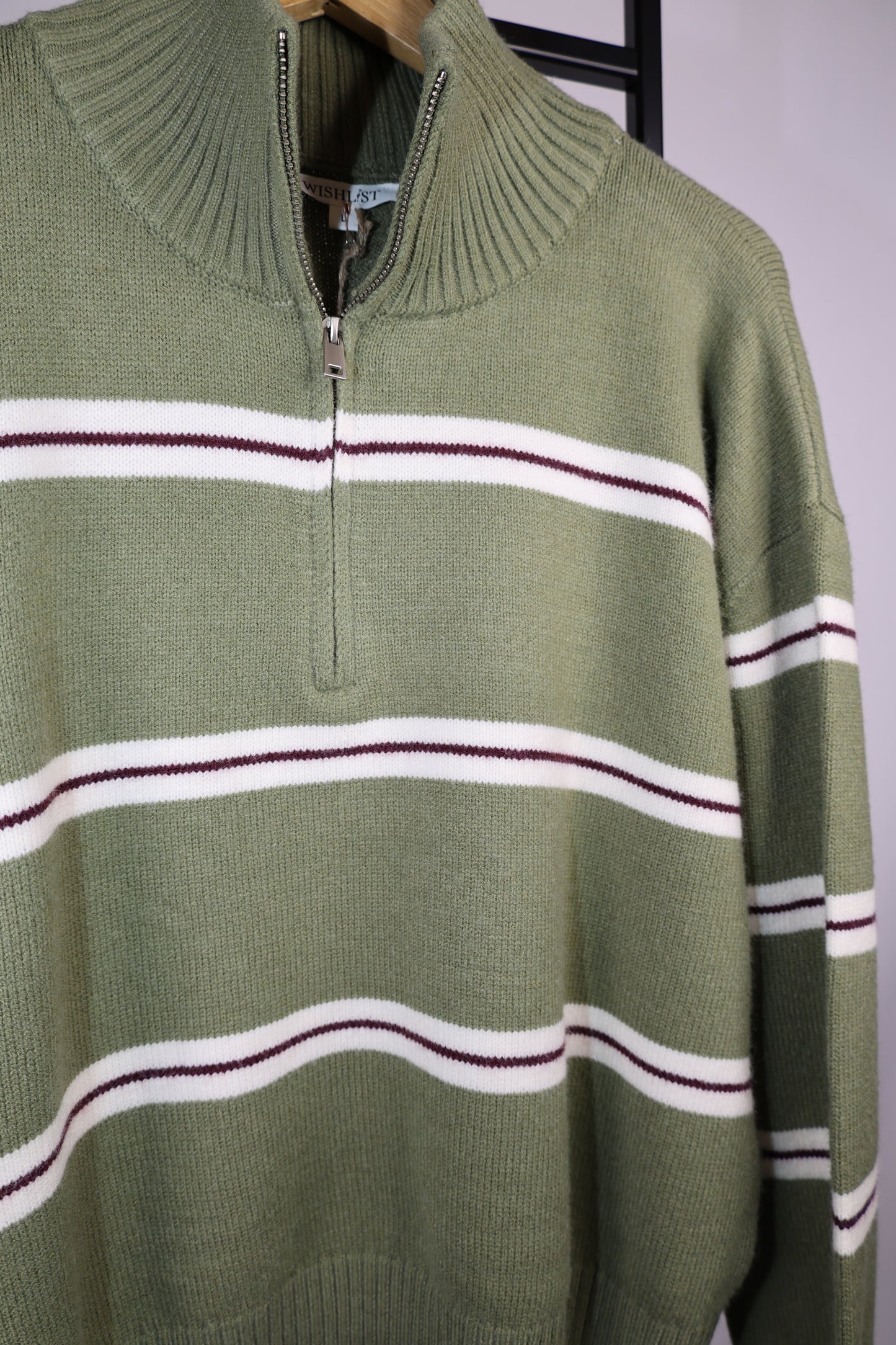 Follow Me striped 3/4 zip mock neck pullover sweater