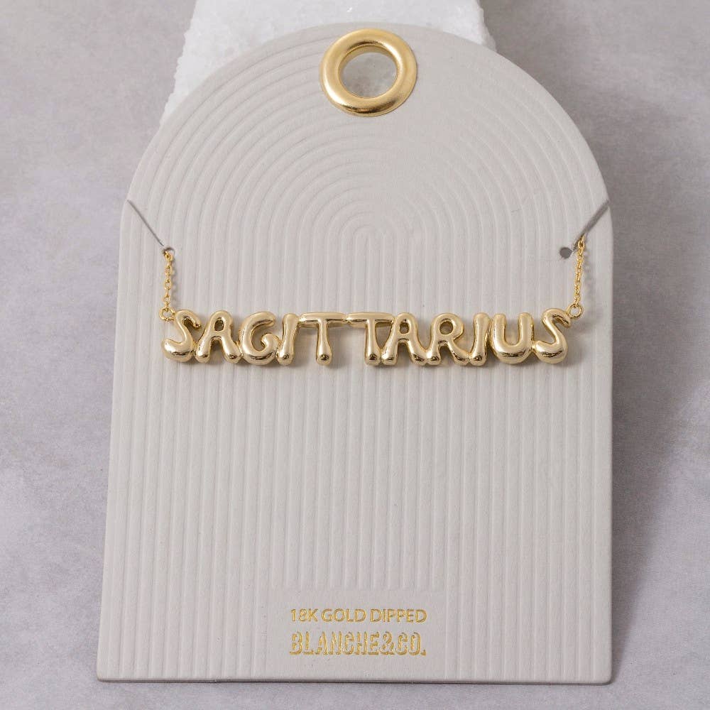 Fame Accessories - Gold Dipped Zodiac Bubble Letter Bar Necklace