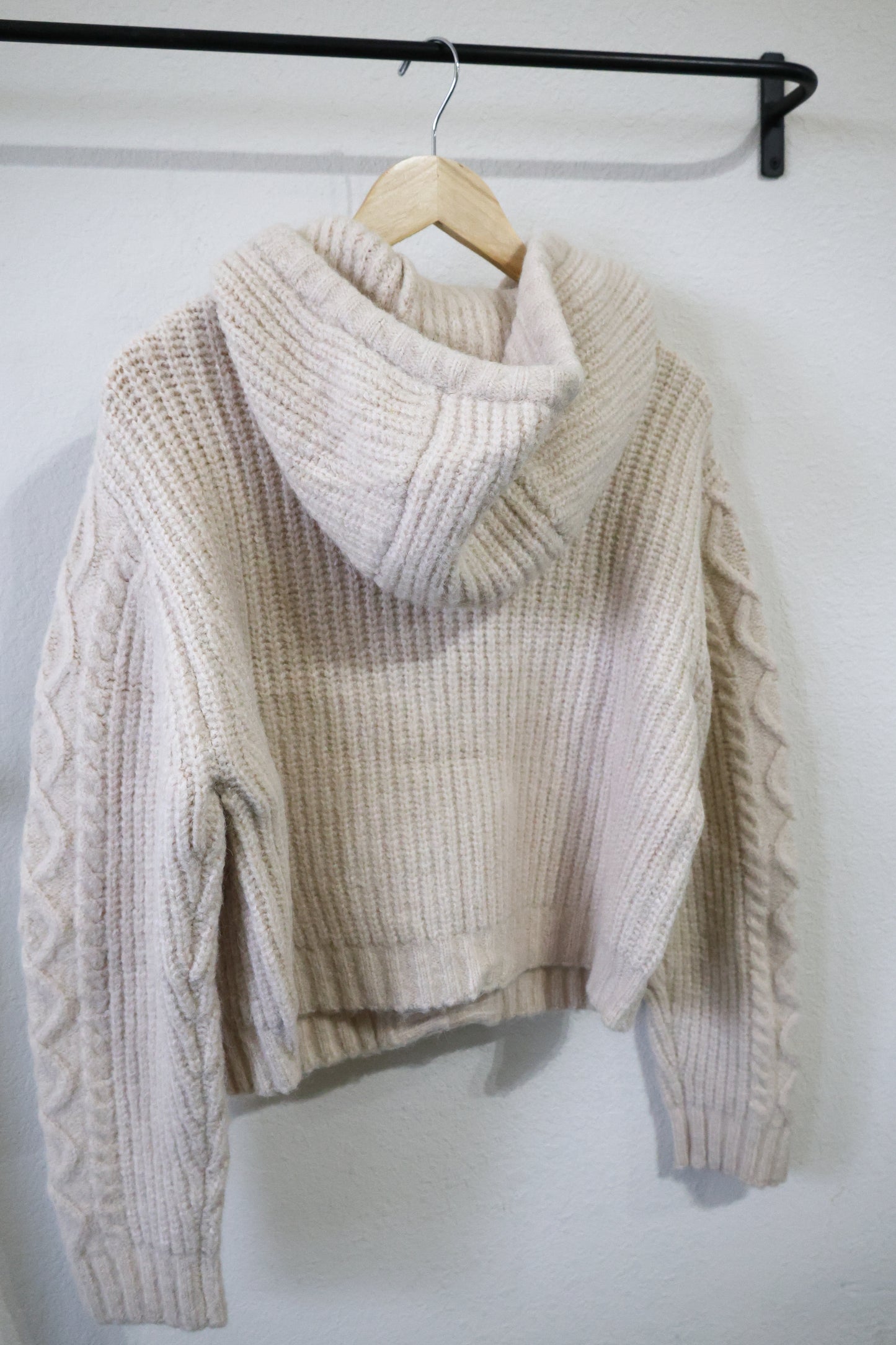 Miou Muse- Long Sleeve cable Knit Cardigan With Toggle front and Hood