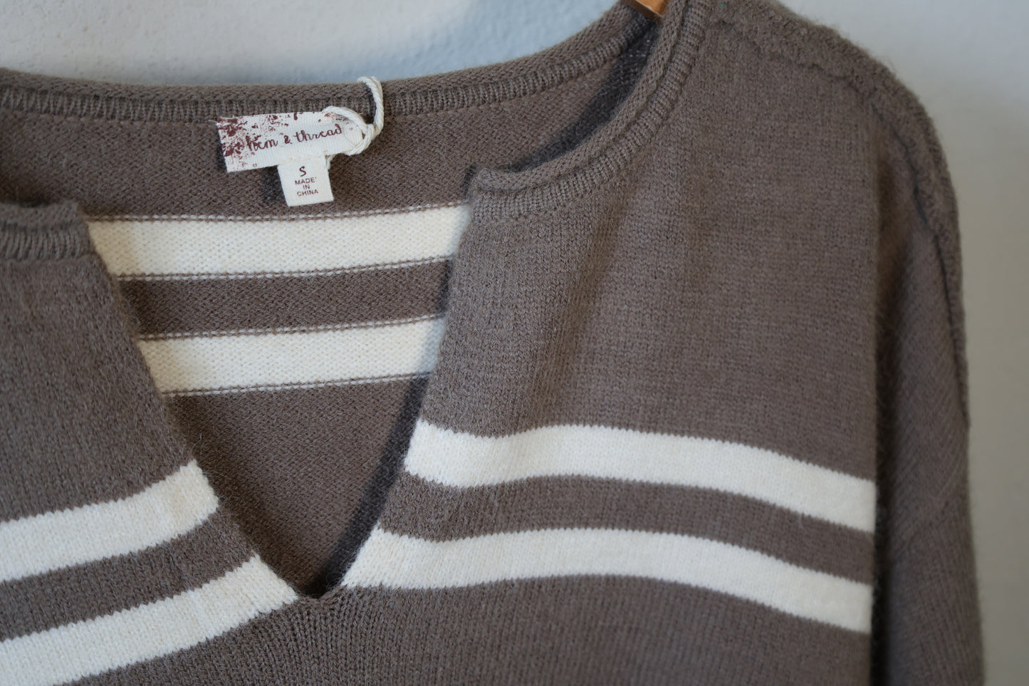 Hem & Thread- Notch Neck Striped Sweater