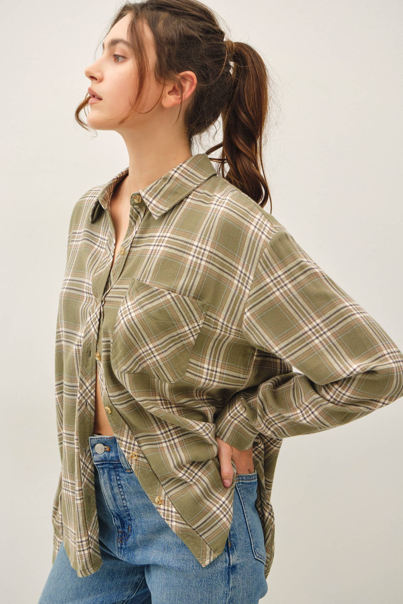 Be Cool - OLIVE PLAID FLANNEL SHIRT