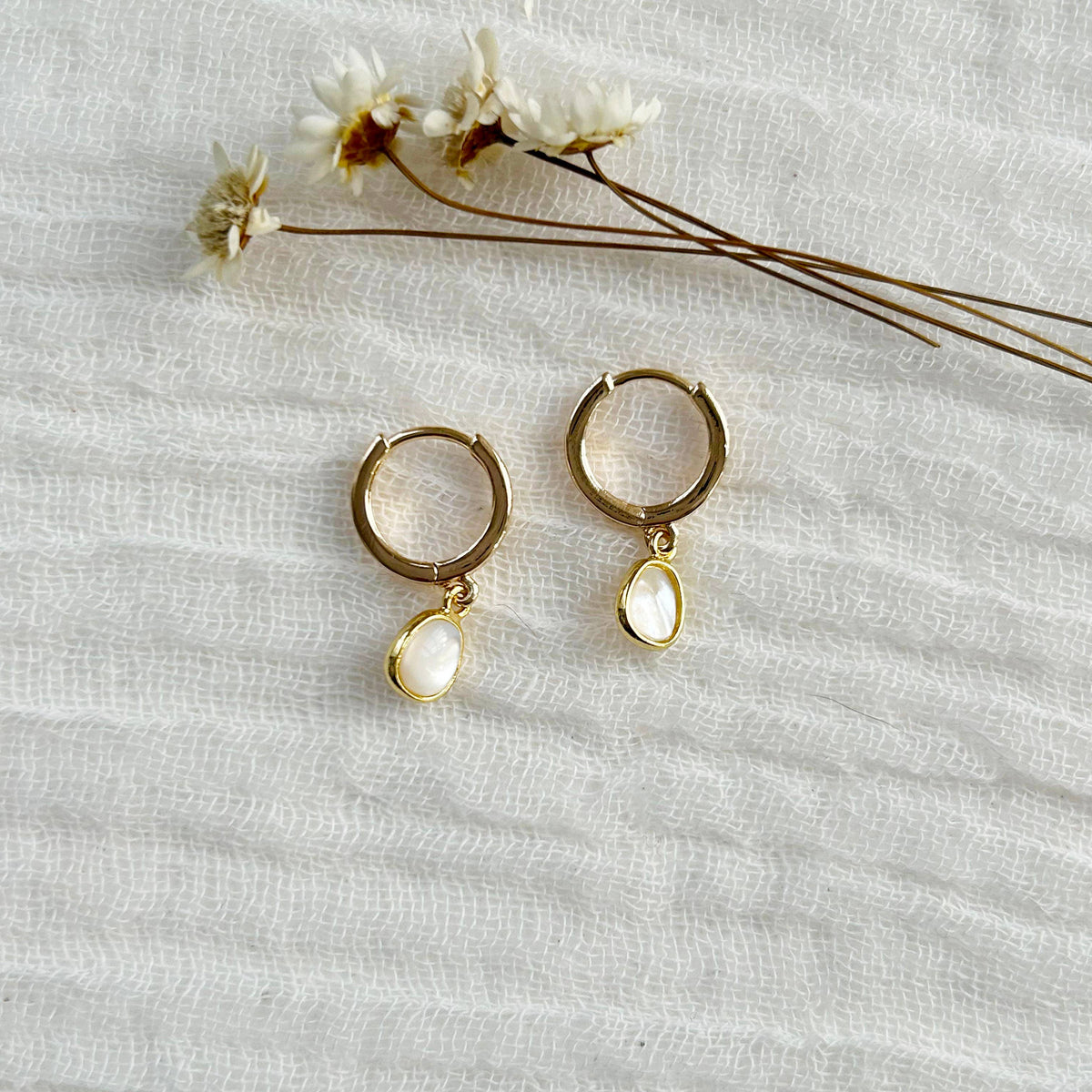 KARA | TOZER - Mother Of Pearl Charm Hoops