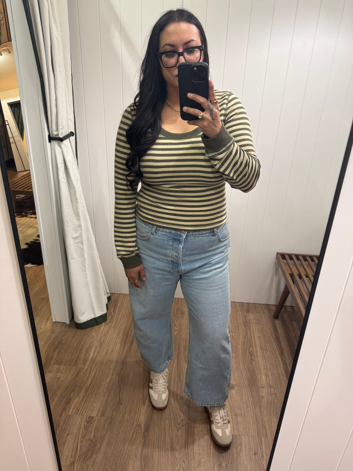 A Big Dill stripe scoop neck fitted top