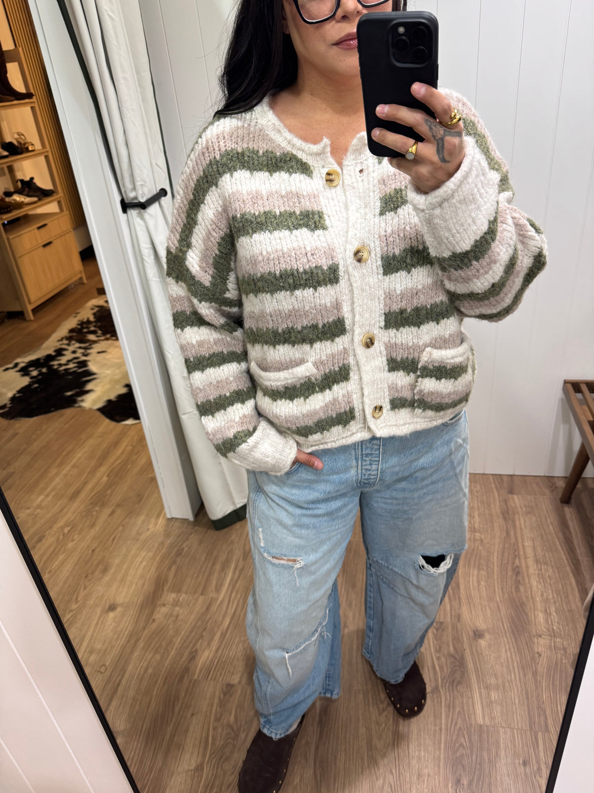 The Right Time stripe texture button front cardigan