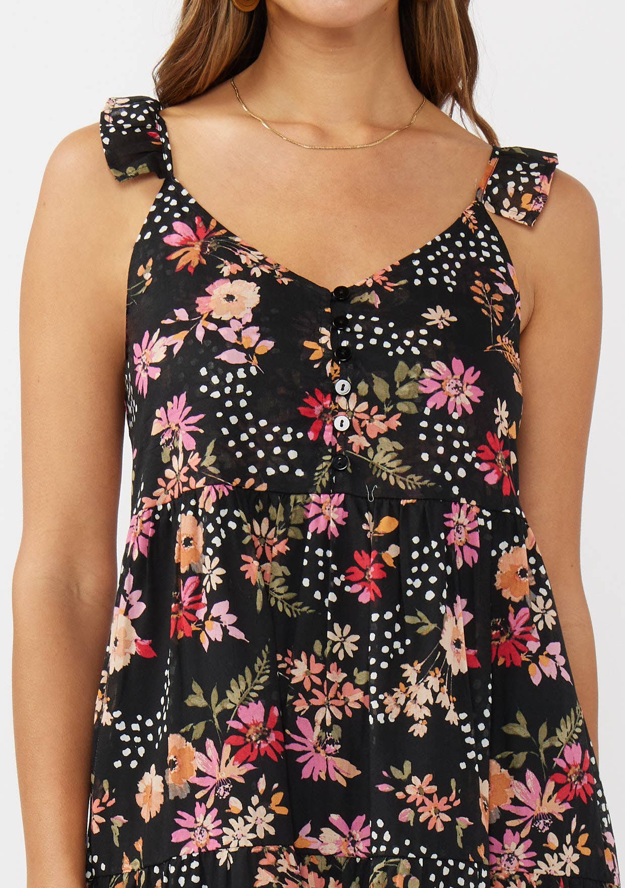 Lovestitch - Ruffle Strap V-Neck Tiered Maxi Dress