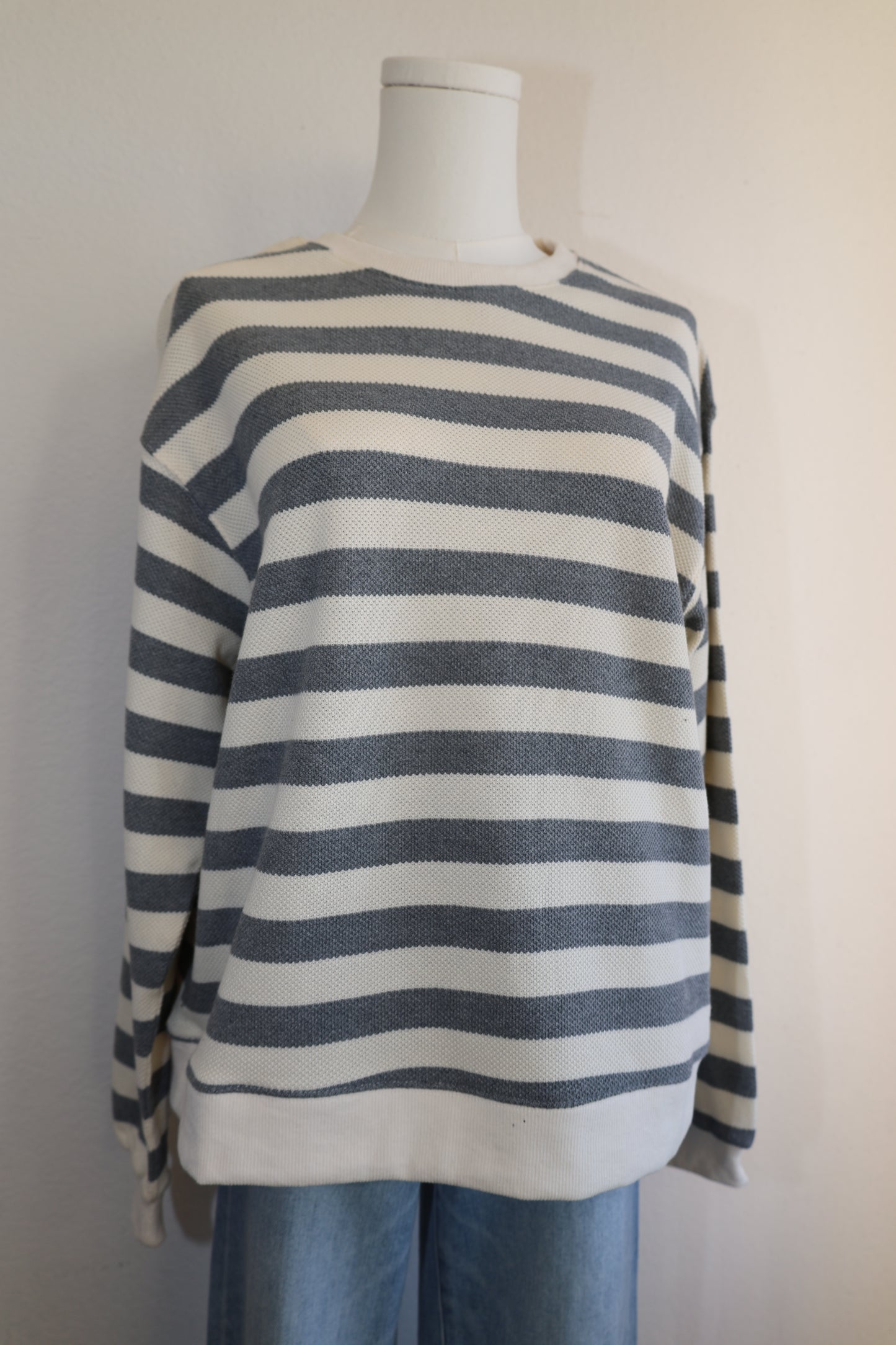 BY TOGETHER Knit Cotton Striped Crew Neck Long Sleeve Sweatshirt