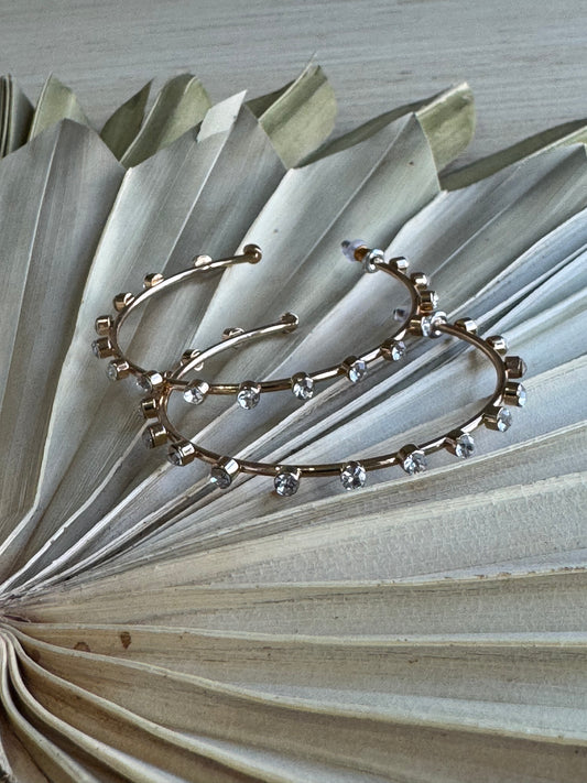 JOSSLYN by wall to wall - Crystal-Studded Gold Hoop Earrings