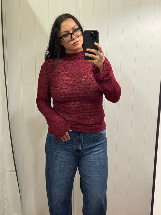 Missed Connection lace mock neck long sleeve