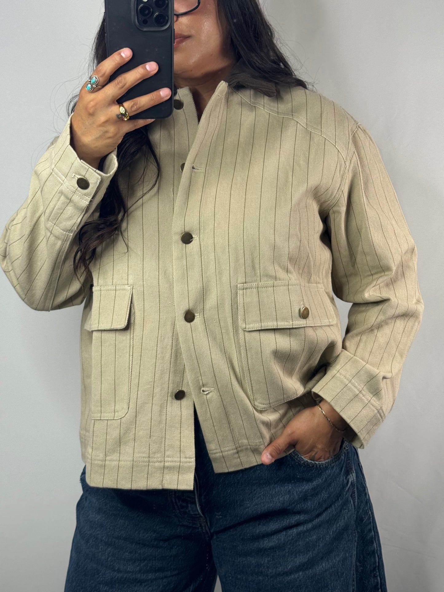 Get Over Here striped pattern barn jacket