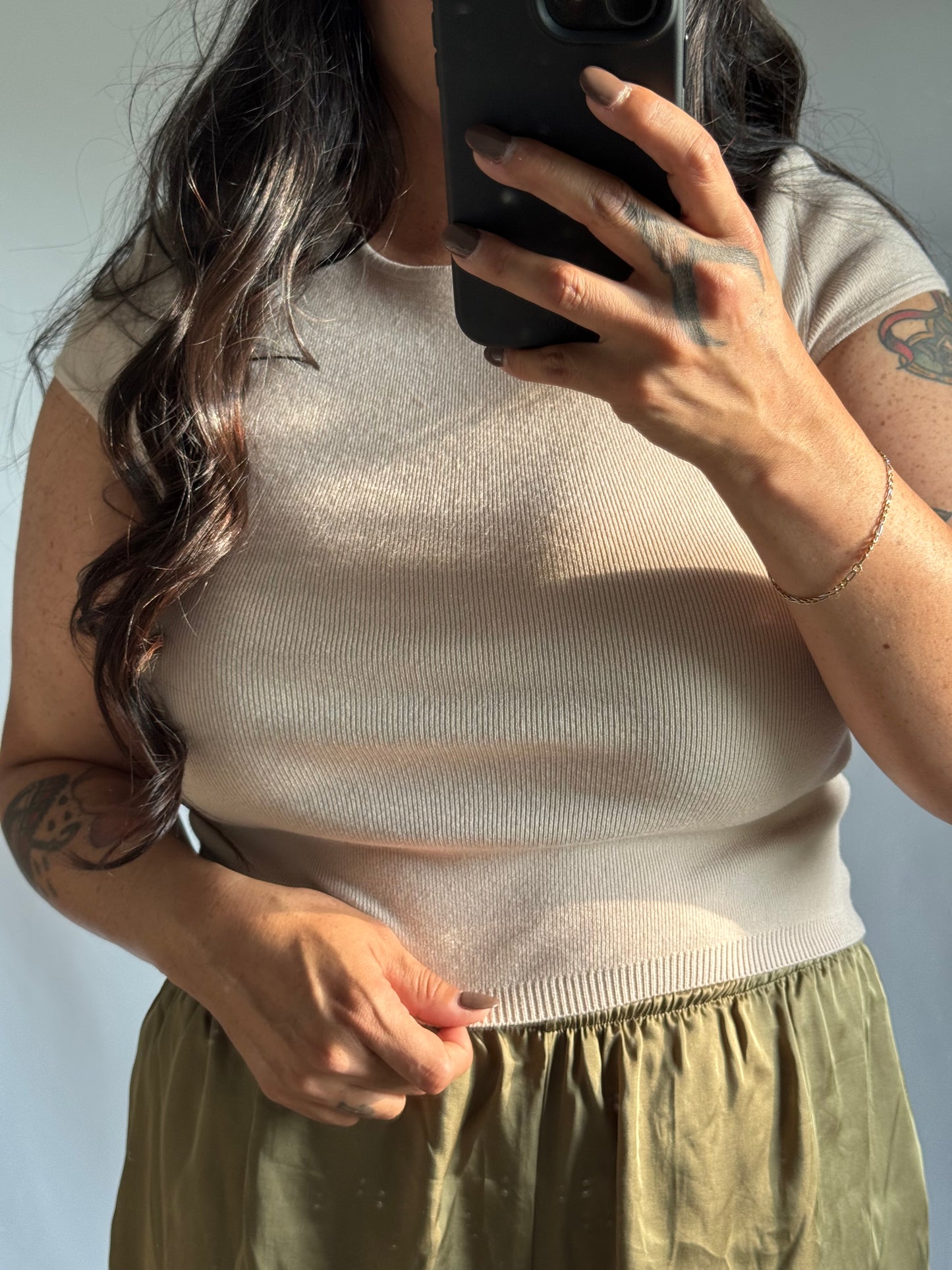 Have We Met round neck cap sleeve sweater top