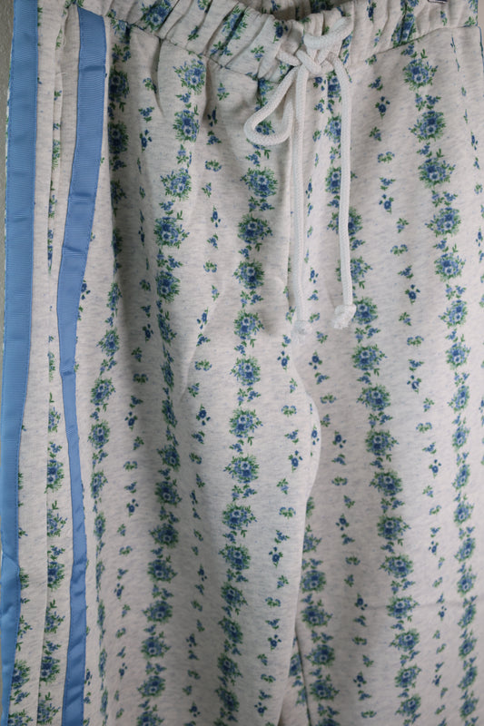 Peach Love- Floral Satin Stripe Sweat Pant