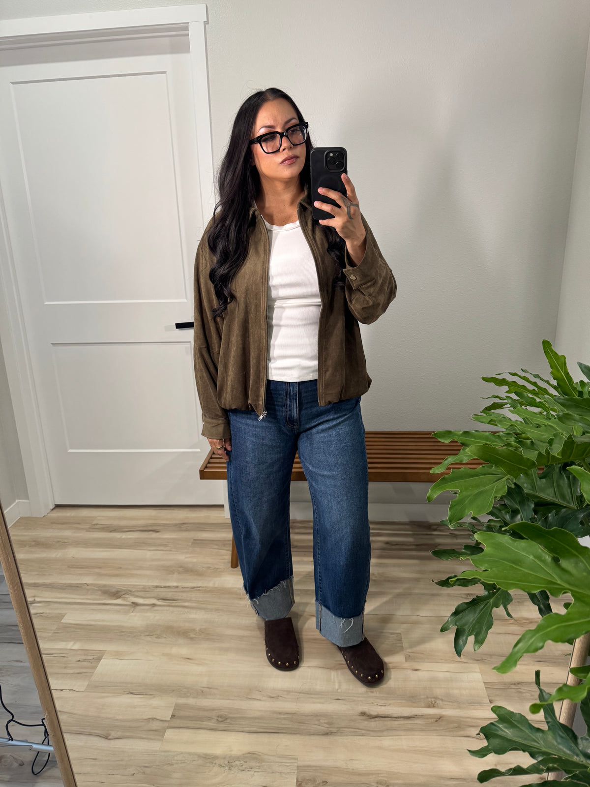 What's Stopping You faux suede zip up jacket