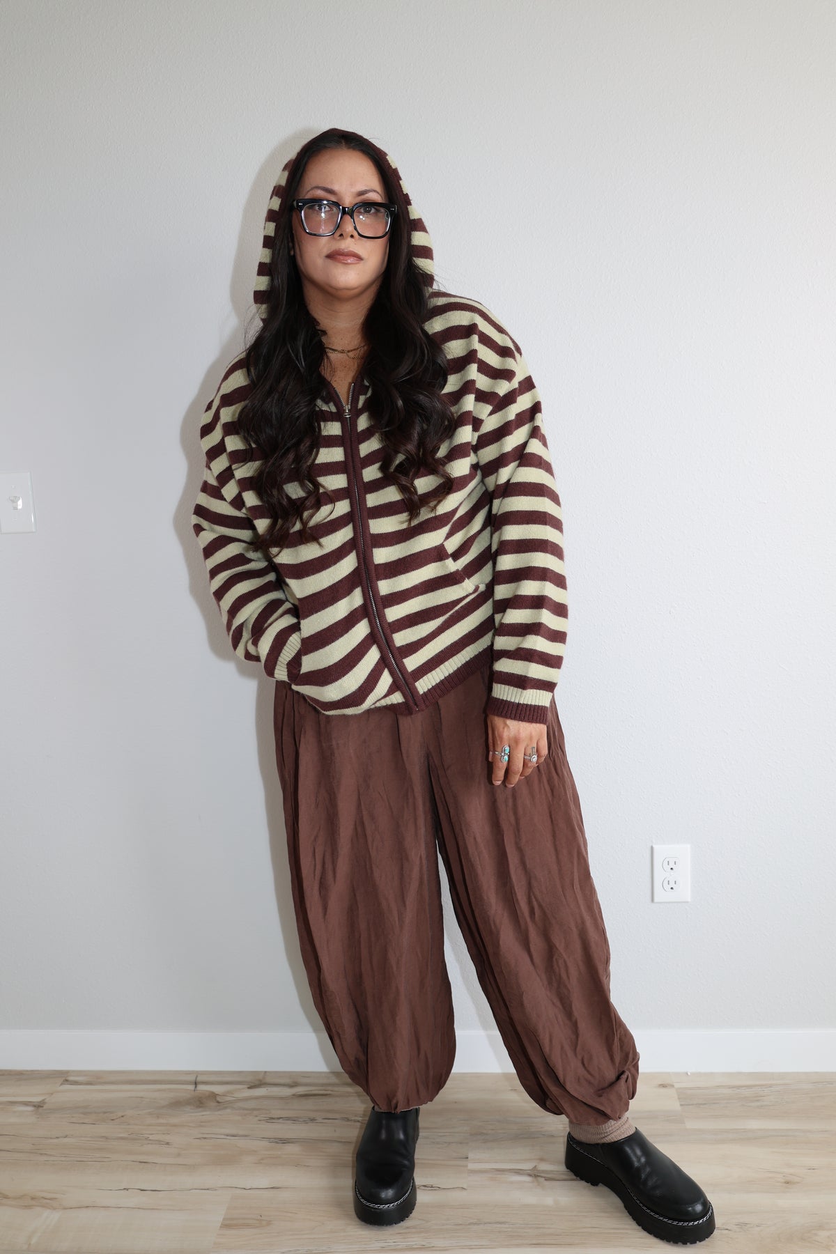 Hold That Thought striped knit hooded sweater