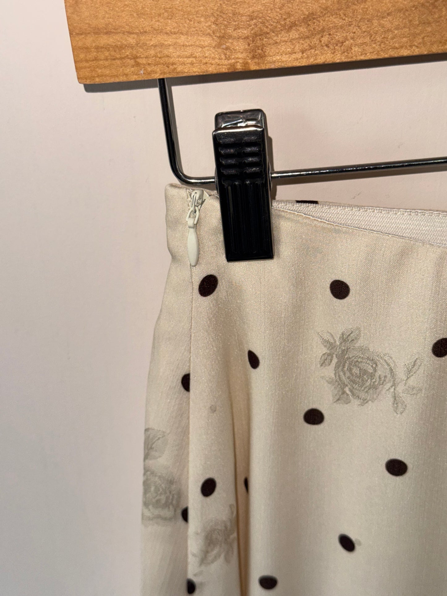 Storia - Cream/Brown Polka Dot Mini Skirt w/ Floral Details