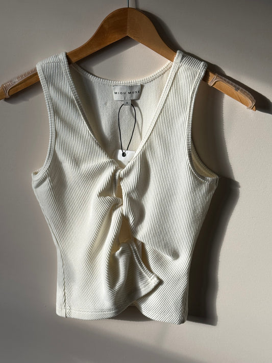 Miou Muse - Keyhole Front Twist Detail Ribbed Tank