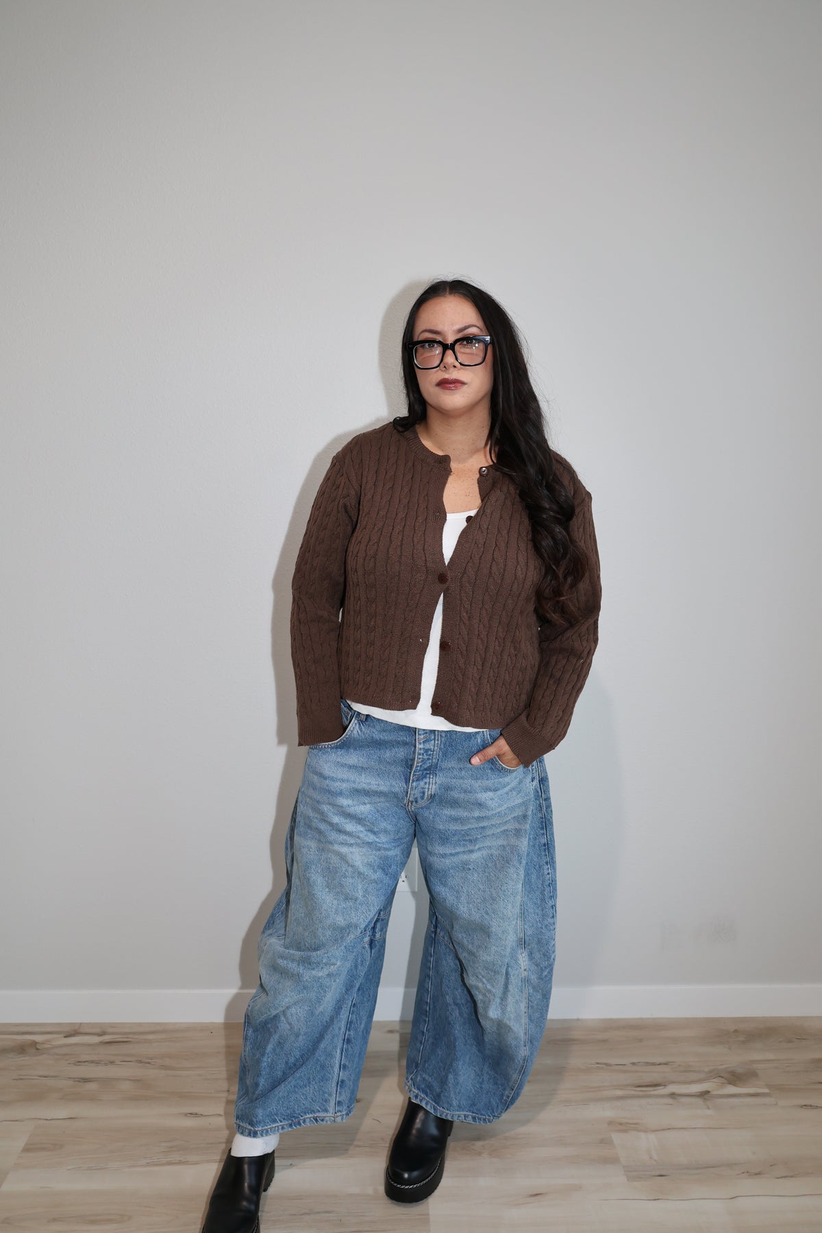 Places To Be cable boxy sweater cardigan