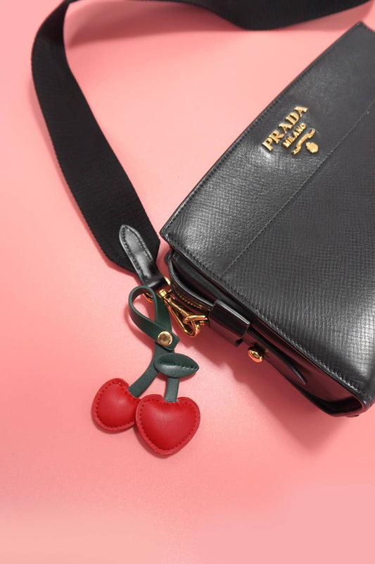 JOSSLYN by wall to wall  VEGAN LEATHER CHERRY BAG CHARM KEYCHAIN