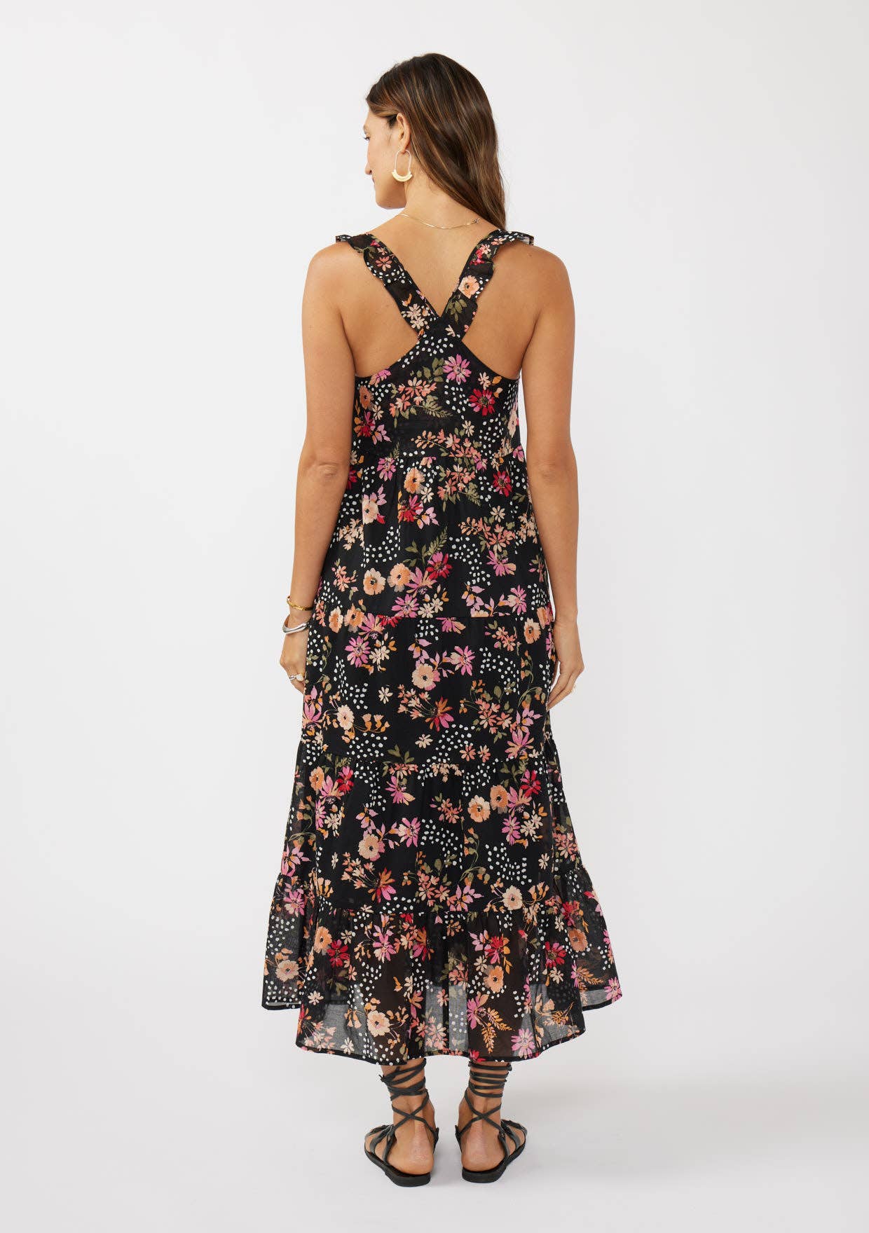 Lovestitch - Ruffle Strap V-Neck Tiered Maxi Dress