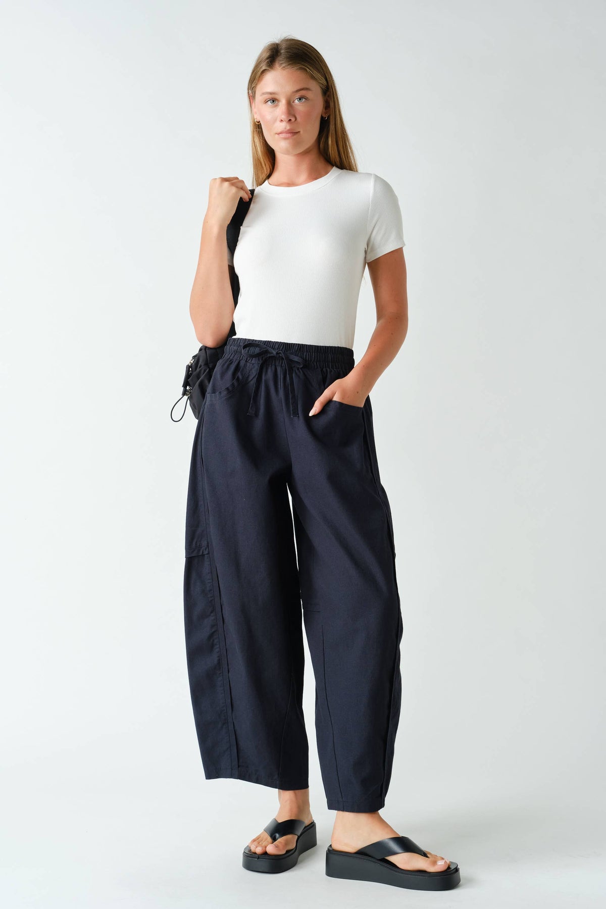 Mono B - Ember Cotton Barrel-Leg Utility Pants