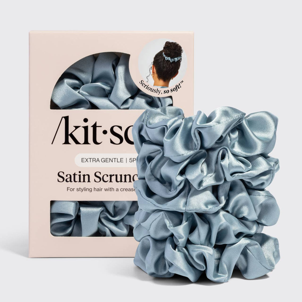 KITSCH - Satin Sleep Scrunchies 5pc Set - Haze Blue