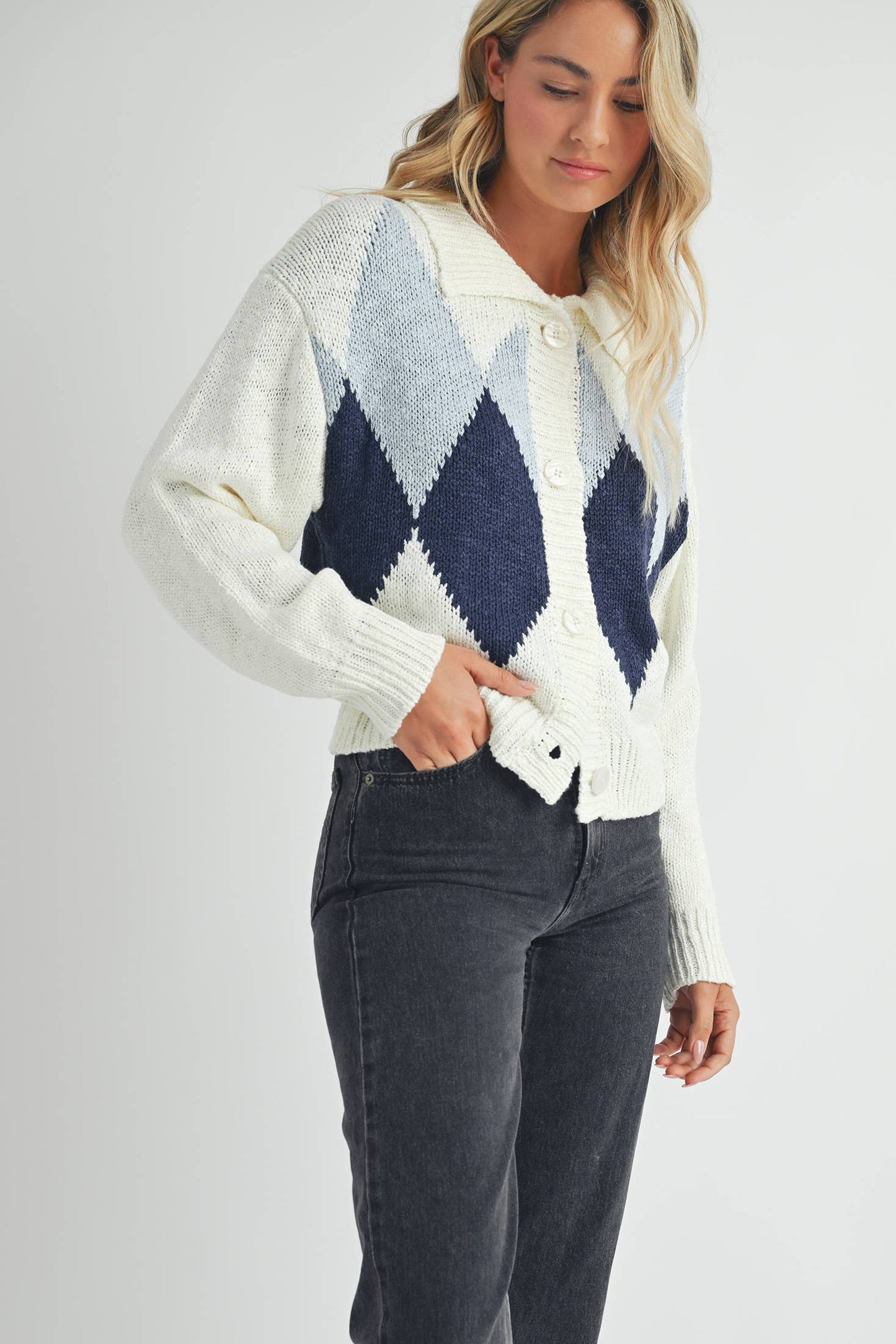 Endless Blu - Argyle Pattern Cardigan.