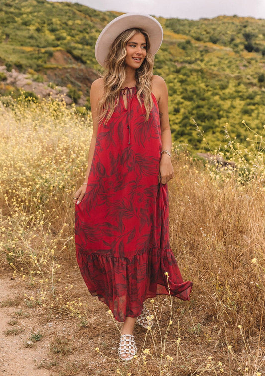 Lovestitch - Flowy Floral Tie Front Halter Maxi Dress