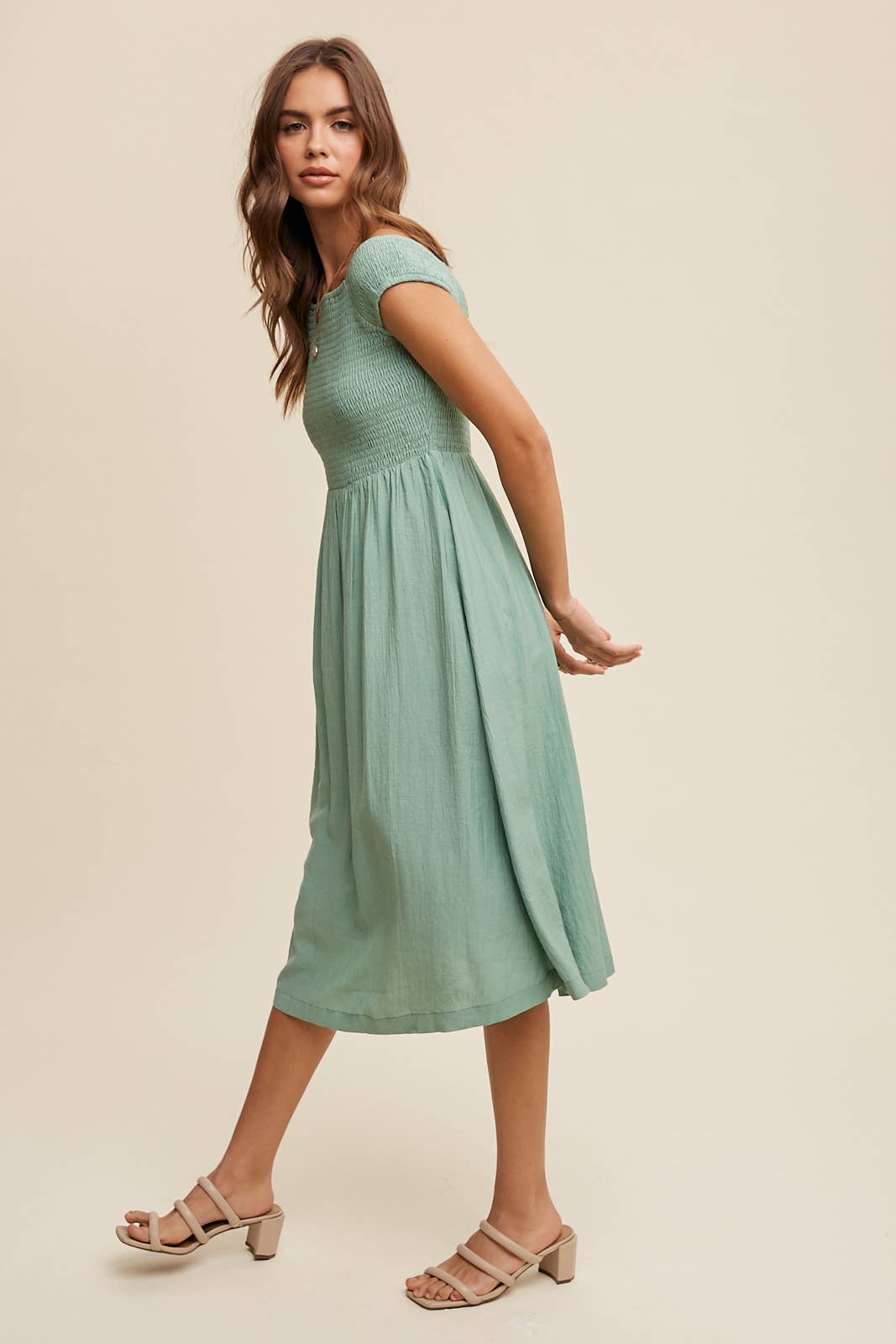 Listicle - Smocked Bodice Cotton Midi Dress
