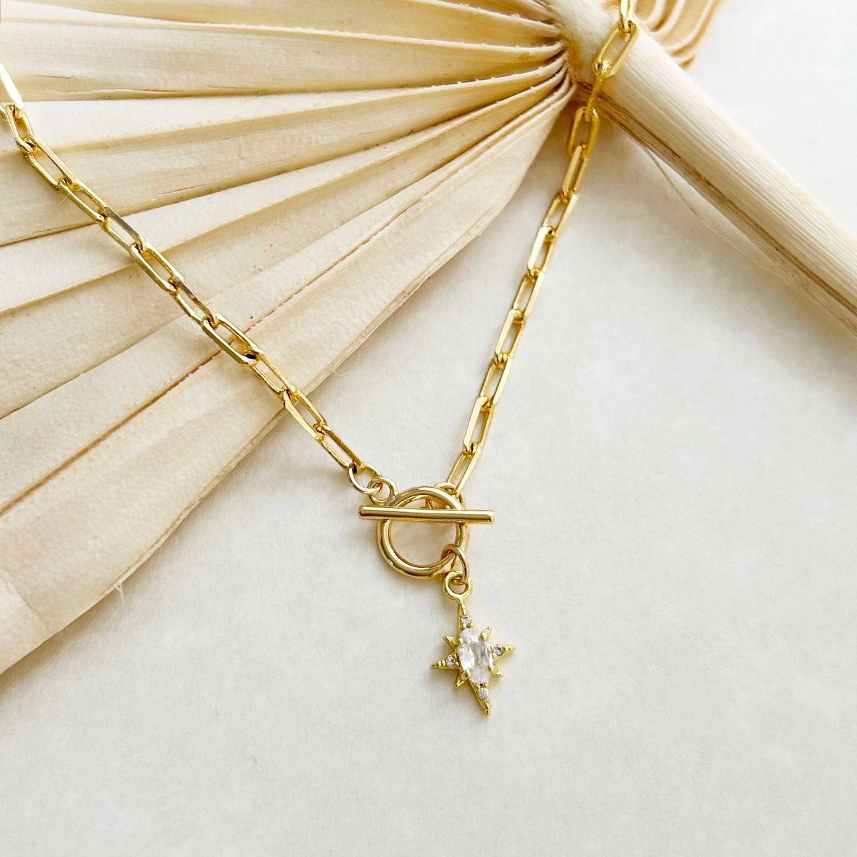 KARA | TOZER - Mini Gold Paperclip Star Necklace w/ Front Toggle Clasp
