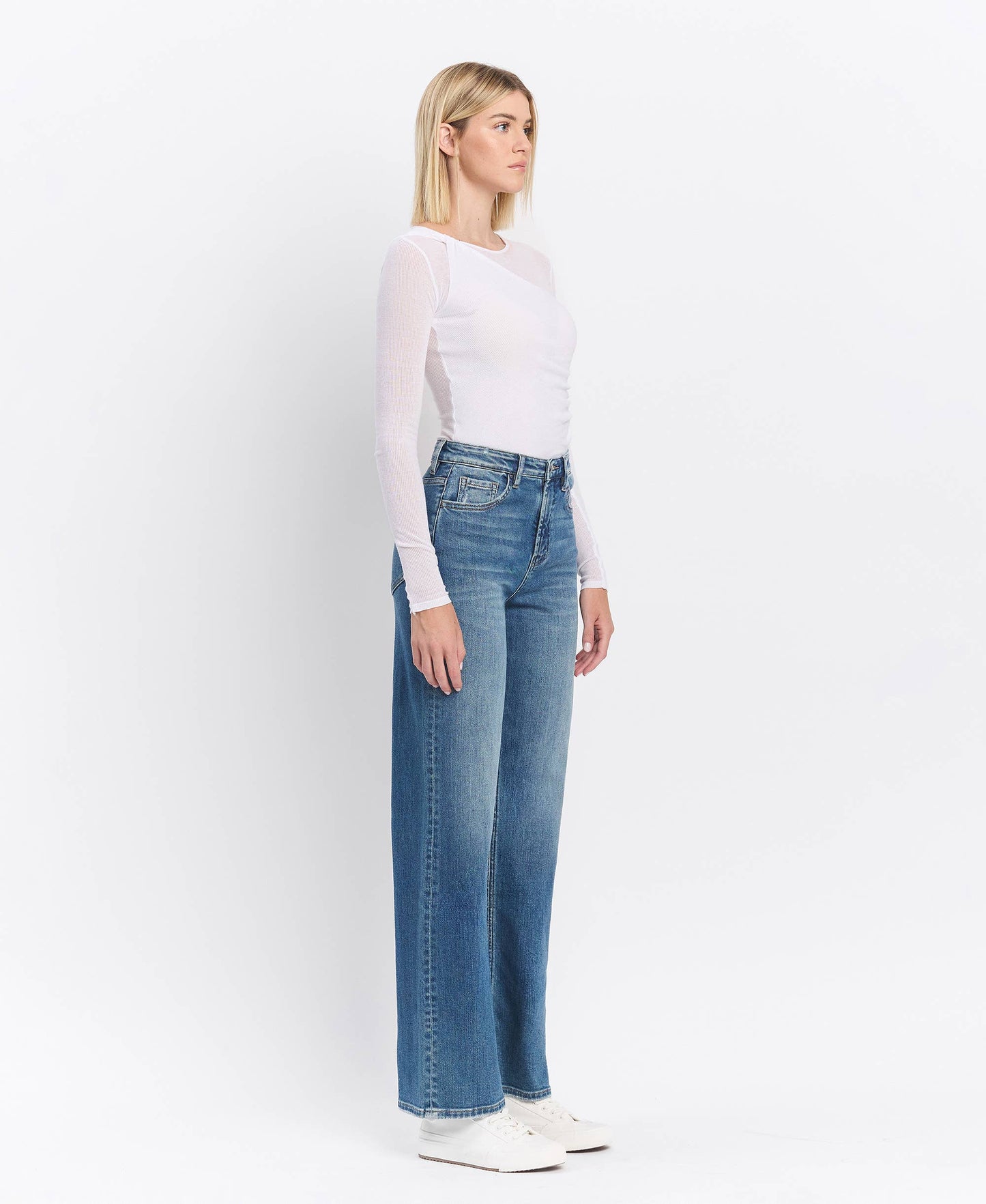 FLYING MONKEY - SUPER HIGH RISE MEDIUM DARK WASH WIDE LEG JEANS