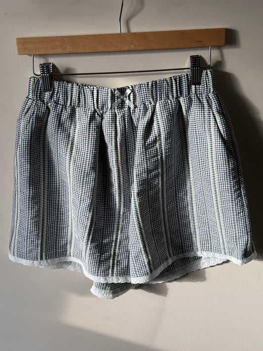 Doe and Rae - Navy/White Mini Gingham Lace Trim Shorts