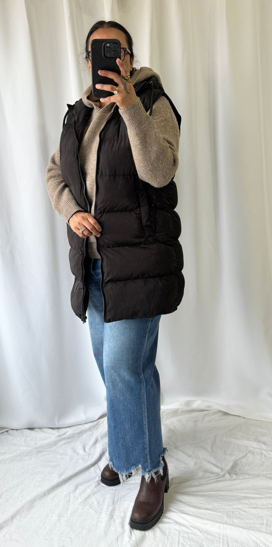 bluivy Hooded Zipper Down Longline Puffer Vest