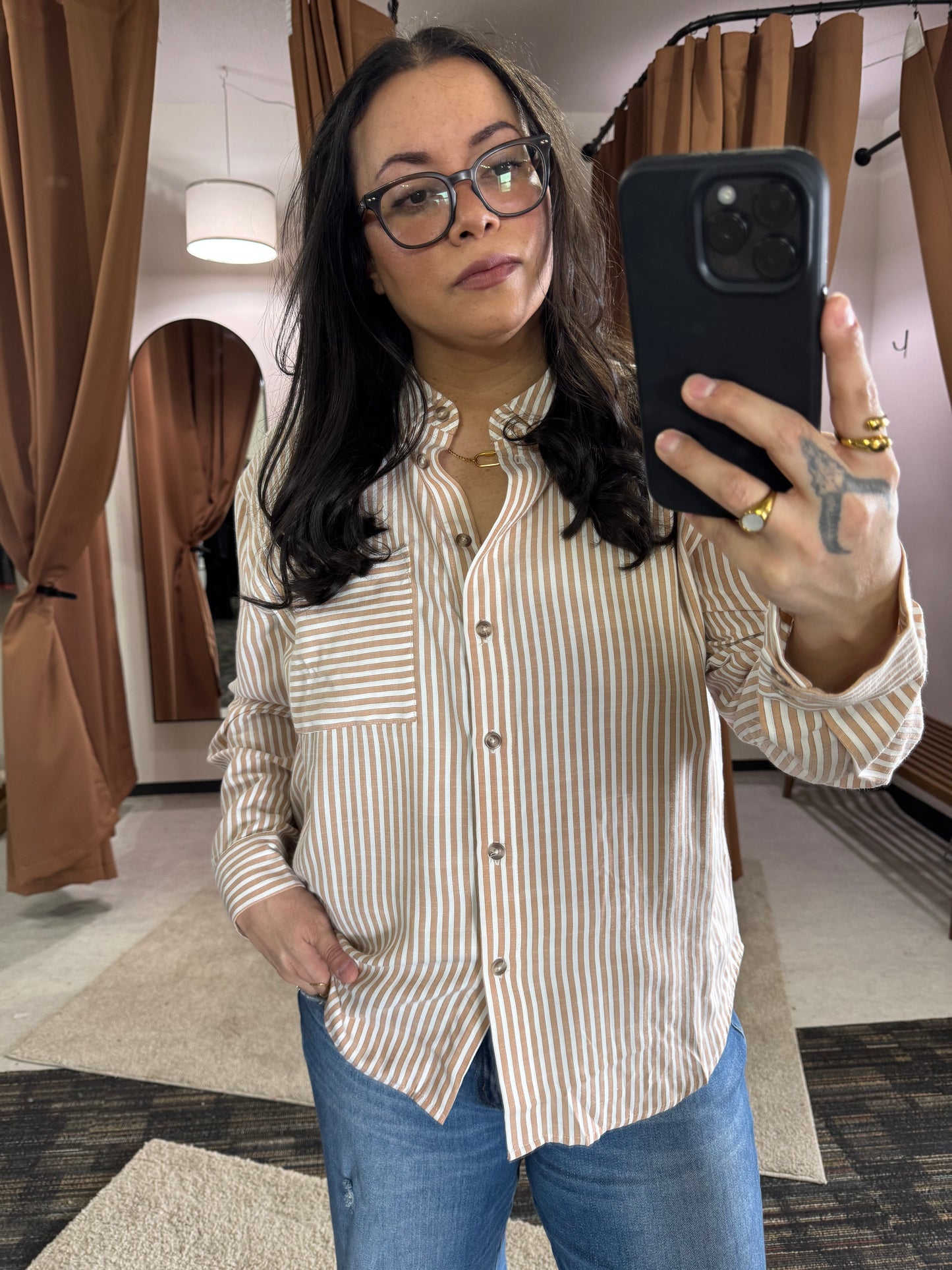 By Together woven cotton collar button up long sleeve