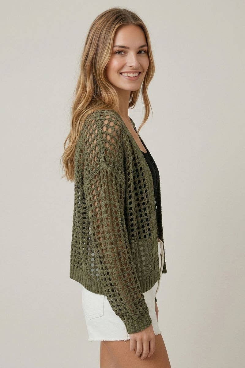 Doe and Rae - CROCHET FISHNET CROPPED OPEN CARDIGAN - 10685J