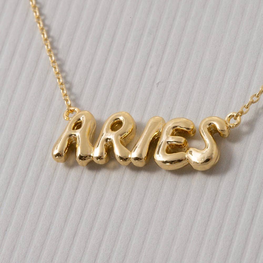 Fame Accessories - Gold Dipped Zodiac Bubble Letter Bar Necklace