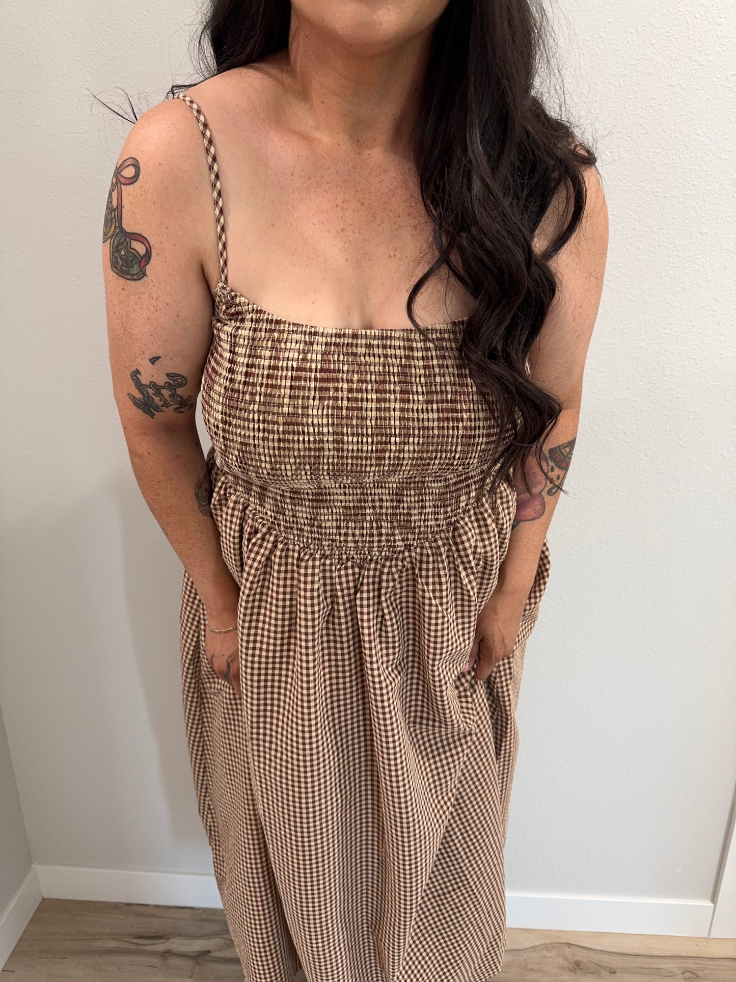 TicToc - Mayren Brown Gingham Open-back Dress