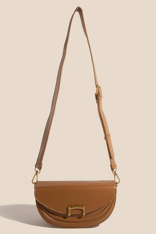 Buckle Closure Crescent Faux Leather Hand Bag