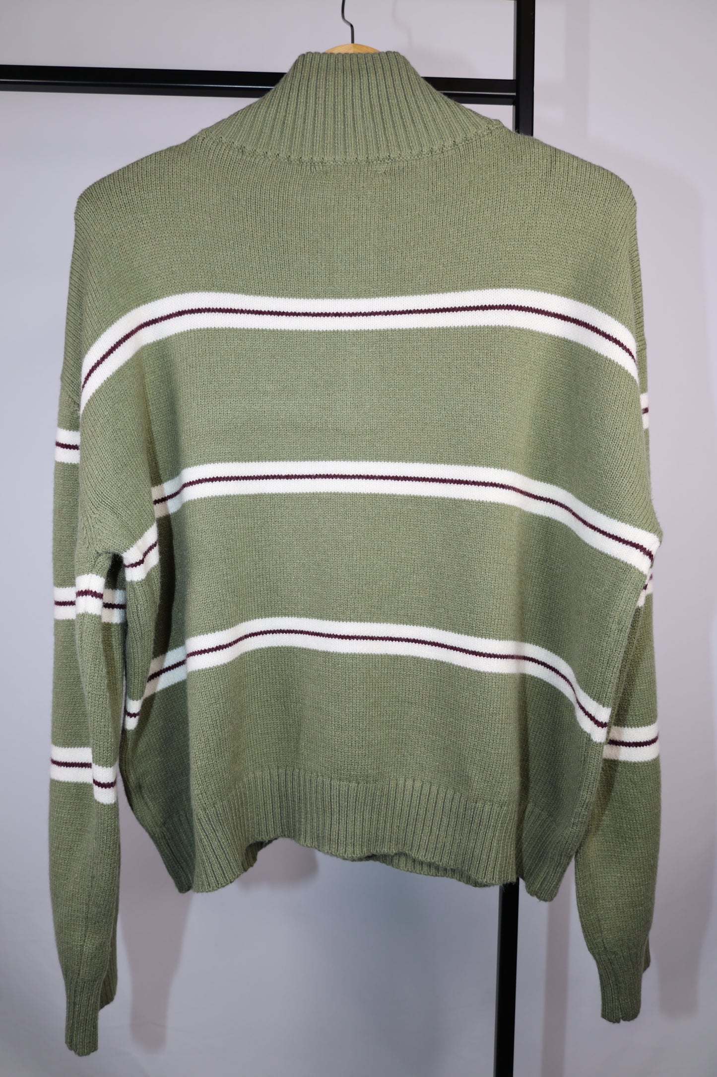Follow Me striped 3/4 zip mock neck pullover sweater