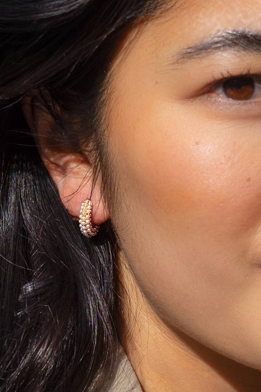 Peter and June - Pearl Mini Dot Hoops - 18K Gold Plated