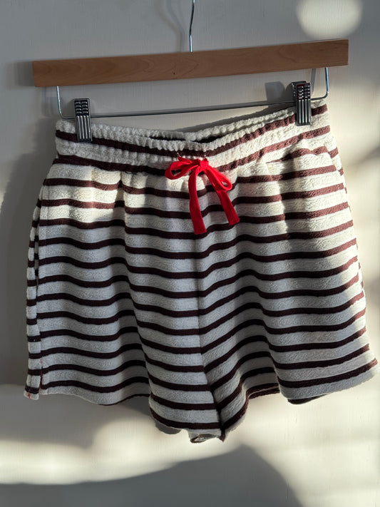 Miou Muse - Chocolate/Cream Striped Shorts 100% Cotton